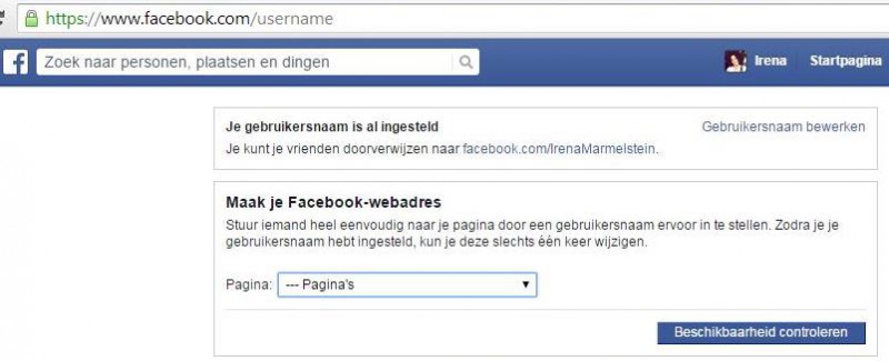 Facebook gebruikersnaam claimen